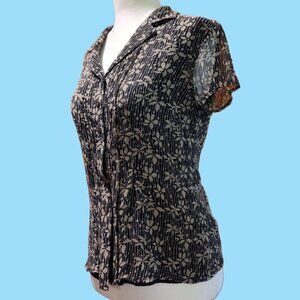 KATE HILL PETITE 100% SILK SHORT SLEEVE BUTTON DOWN SIZE 8P